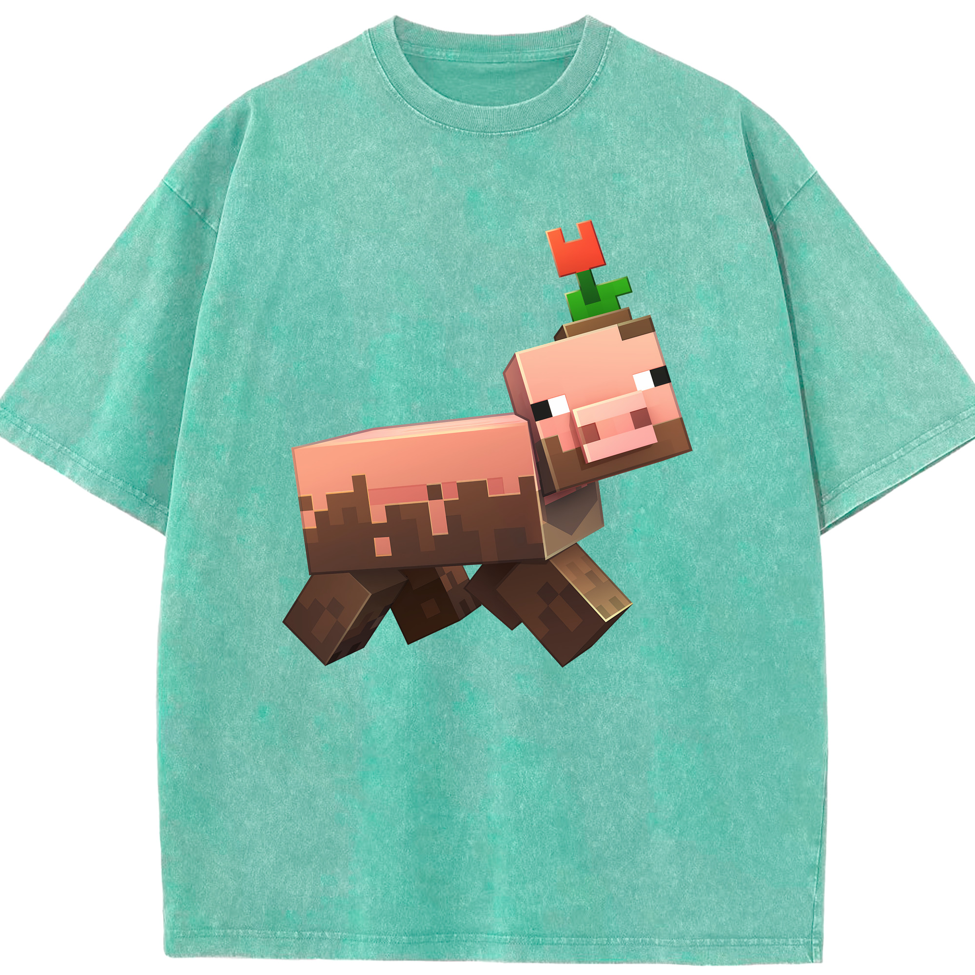 （画像用） マインクラフト ブロックの世界 Minecraft MC Block world 綿100% ヴィンテージ風 半袖Tシャツ（フロントプリント）